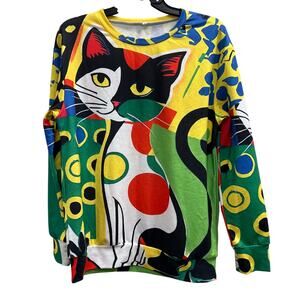 Unbranded Artsy Picasso Cat block color sweatshirt all over print oversized sz S